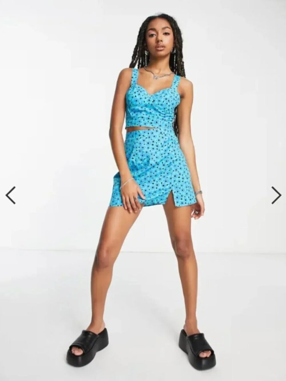 Topshop Blue Daisy Corset Crop Top Mini Skirt Set Size 10